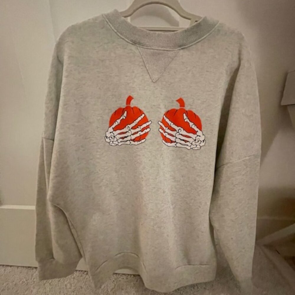 Skeleton Hands with Pumpkins Crewneck Sweatshirt